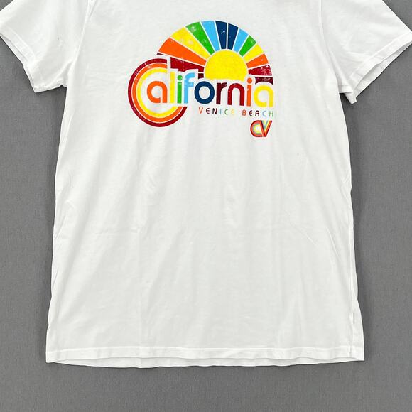 CALIFORNIAN VINTAGE Short Sleeve Crew Neck Tee Womes White Venice Rainbow Shirt - Picture 5 of 13